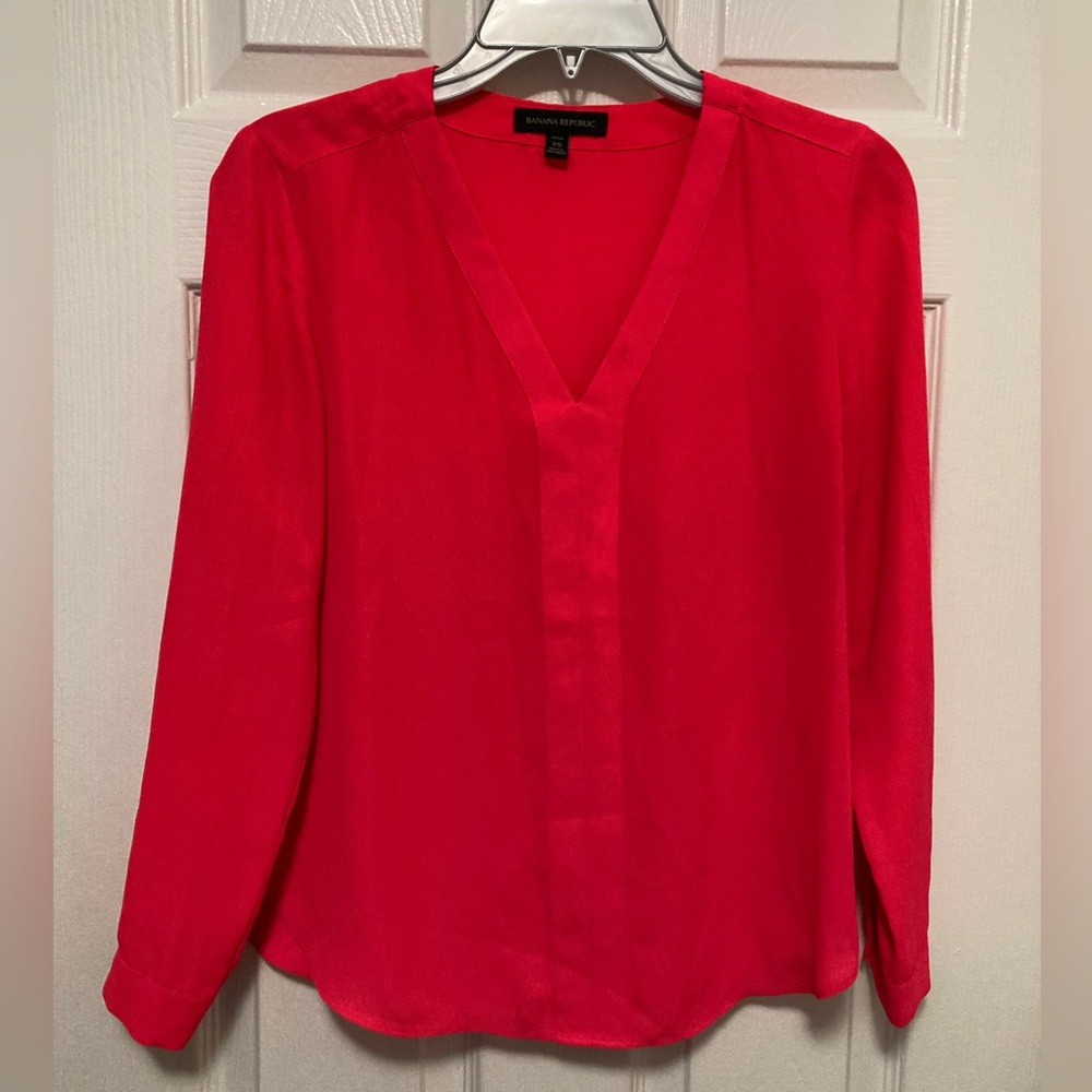 *Banana Republic Petite Pink Orange V-Neck Women’s XSP Long Sleeve Blouse #F
